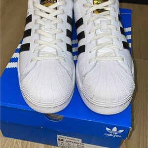 Adidas Superstar White Sneakers with Black Stripes